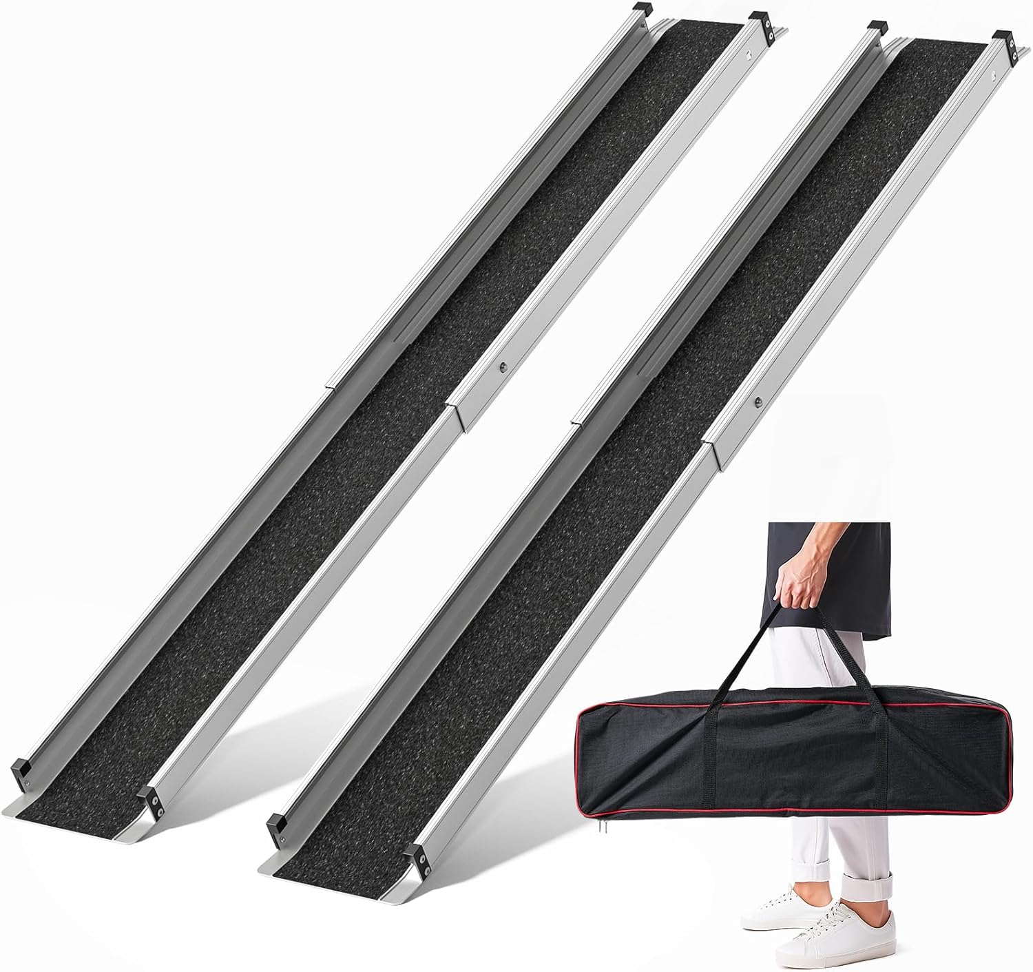 Adjustable Wheelchair Ramp 6FT Telescoping Portable Ramps for Steps Aluminum Lightweight Ramp with Storage Bag Non-Skid Ramps for Wheelchair for Home 72 L x 7.4 W 600lbs Capacity (2 Pack)